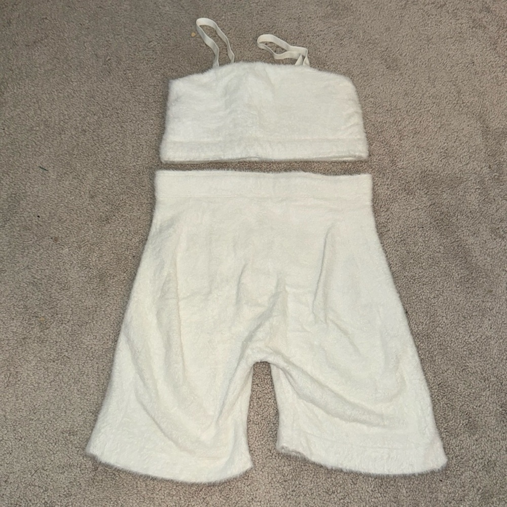 Matching Gymshark x Whitney Simmons White Fuzz Lounge Set